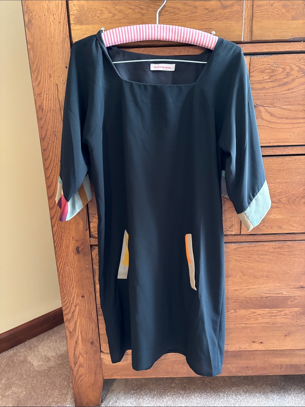 Matthew Williamson Black Midi Dress with Multicolor Accents